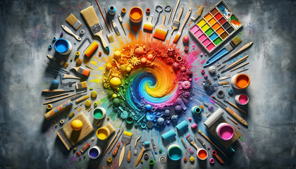 rainbow paint color and accessories collection background