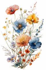 Fototapeta na wymiar watercolor floral bouquet, minimalist, isolated on white background . ai generated