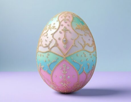 3. Easter egg image with pastel colors and golden decorative patterns.