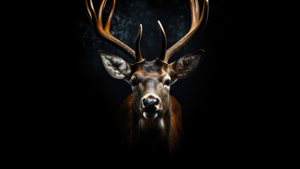 Ethereal Antlers: Deer Grace the Ebony Emptiness - obrazy, fototapety, plakaty