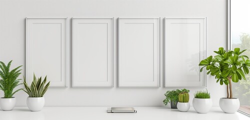 A set of glossy, acrylic empty frame mockups, creating a sleek, modern look on a clean wall