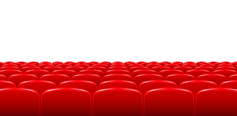 Movie theater hall with seat rows for audience and cinema projector. Vector - obrazy, fototapety, plakaty