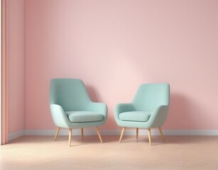 4. Nice design interior with pastel-colored walls and mint-colored chairs. 
