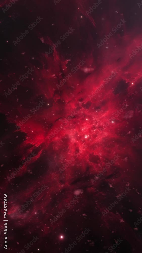 Wall mural red nebula in space. vertical video.
