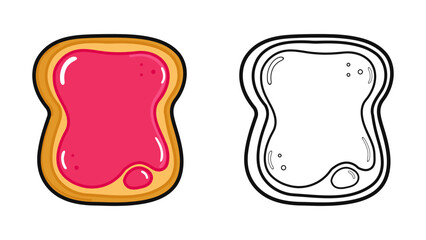 Funny cute happy Toast piece of bread with jam characters bundle set. Vector hand drawn cartoon kawaii illustration. Cute Toast piece of bread with jam. Outline cartoon illustration for coloring book