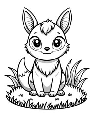 Cute Creature on Grass Coloring Book: Adorable Wildlife Designs in Black and White, Background-Free for Creative Coloring Fun