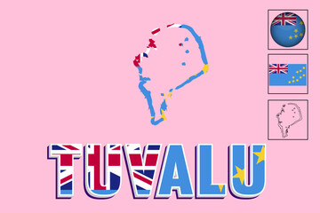 Map and vector illustration of Tuvalu with the flag