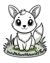Cute Creature on Grass Coloring Book: Adorable Wildlife Designs in Black and White, Background-Free for Creative Coloring Fun