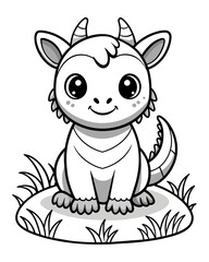 Cute Creature on Grass Coloring Book: Adorable Wildlife Designs in Black and White, Background-Free for Creative Coloring Fun