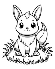 Obraz na płótnie Canvas Cute Creature on Grass Coloring Book: Adorable Wildlife Designs in Black and White, Background-Free for Creative Coloring Fun