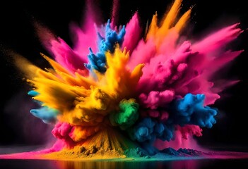 Explosion of colored powder isolated on black background-