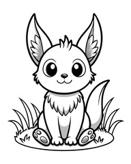 Cute Creature on Grass Coloring Book: Adorable Wildlife Designs in Black and White, Background-Free for Creative Coloring Fun