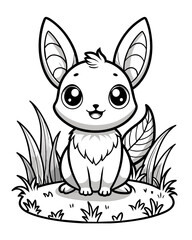 Cute Creature on Grass Coloring Book: Adorable Wildlife Designs in Black and White, Background-Free for Creative Coloring Fun