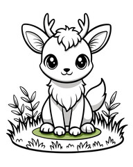 Cute Creature on Grass Coloring Book: Adorable Wildlife Designs in Black and White, Background-Free for Creative Coloring Fun