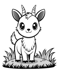Obraz na płótnie Canvas Cute Creature on Grass Coloring Book: Adorable Wildlife Designs in Black and White, Background-Free for Creative Coloring Fun