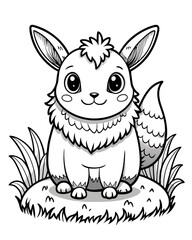 Cute Creature on Grass Coloring Book: Adorable Wildlife Designs in Black and White, Background-Free for Creative Coloring Fun