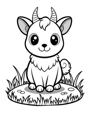 Cute Creature on Grass Coloring Book: Adorable Wildlife Designs in Black and White, Background-Free for Creative Coloring Fun