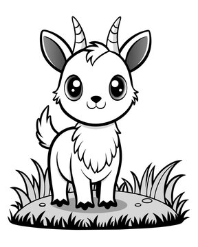 Cute Creature on Grass Coloring Book: Adorable Wildlife Designs in Black and White, Background-Free for Creative Coloring Fun