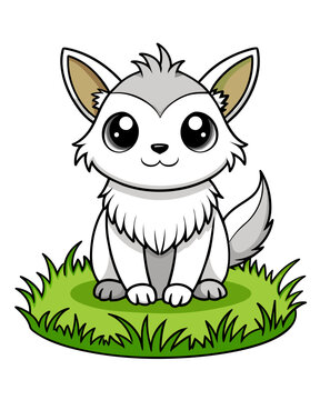 Cute Creature on Grass Coloring Book: Adorable Wildlife Designs in Black and White, Background-Free for Creative Coloring Fun