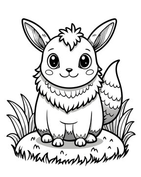 Cute Creature on Grass Coloring Book: Adorable Wildlife Designs in Black and White, Background-Free for Creative Coloring Fun