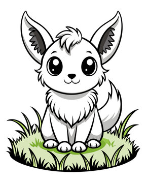 Cute Creature on Grass Coloring Book: Adorable Wildlife Designs in Black and White, Background-Free for Creative Coloring Fun