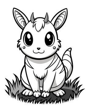 Cute Creature on Grass Coloring Book: Adorable Wildlife Designs in Black and White, Background-Free for Creative Coloring Fun