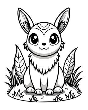 Cute Creature on Grass Coloring Book: Adorable Wildlife Designs in Black and White, Background-Free for Creative Coloring Fun