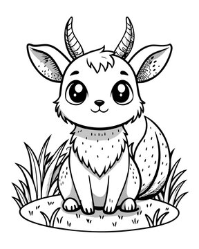 Cute Creature on Grass Coloring Book: Adorable Wildlife Designs in Black and White, Background-Free for Creative Coloring Fun