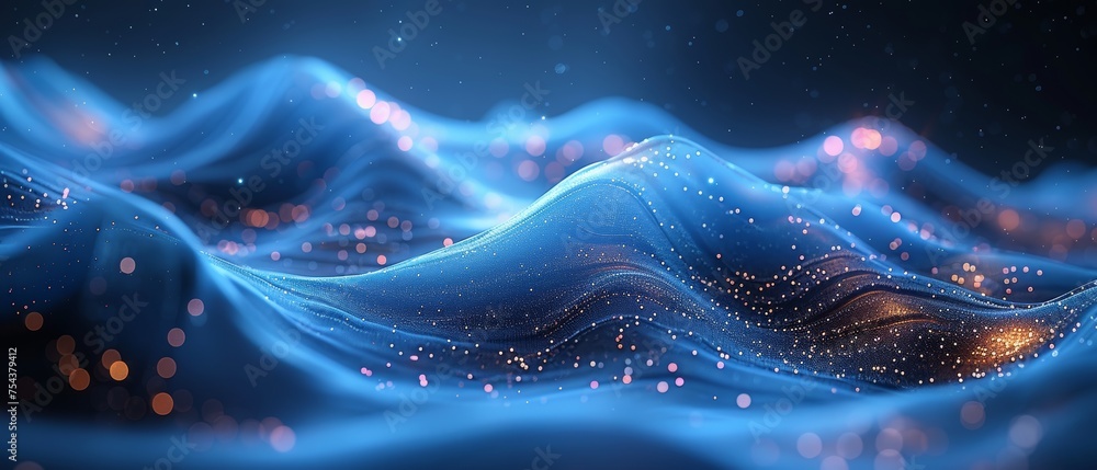 Aufkleber Dark blue abstract cyberspace background with abstract wave shape on a low-polygonal triangular background for design on cyberspace, big data, metaverse, network security, data transfer.