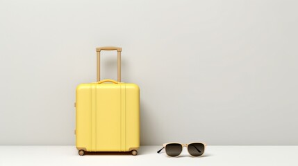 3D realistic render of a suitcase and sunglasses - obrazy, fototapety, plakaty