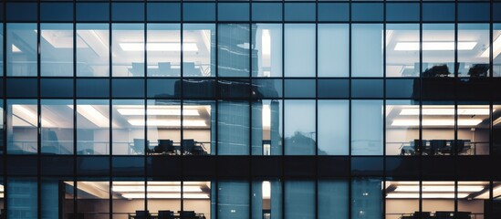 Fototapeta premium A very tall building with an abundance of windows that stretch across its facade, standing out against the sky. The architectural marvel showcases a multitude of glass panels,