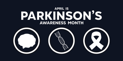 Parkinson's Awareness Month. Brain, cell and ribbon. Perfect for cards, banners, posters, social media and more. Black background.