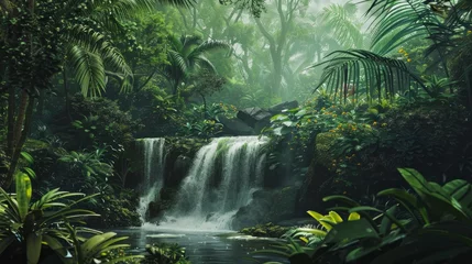 Zelfklevend Fotobehang Cascading waterfall in a tropical rainforest © Narmina