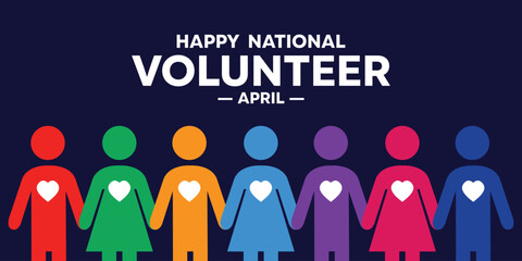 National Volunteer Month. People's icons in colorful colors. Perfect for cards, banners, posters, social media and more. Dark blue background.