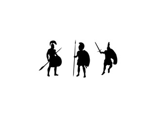Spartan warrior silhouette. Spartan warrior greek silhouette set. Spartan warrior silhouette collection isolated white background.