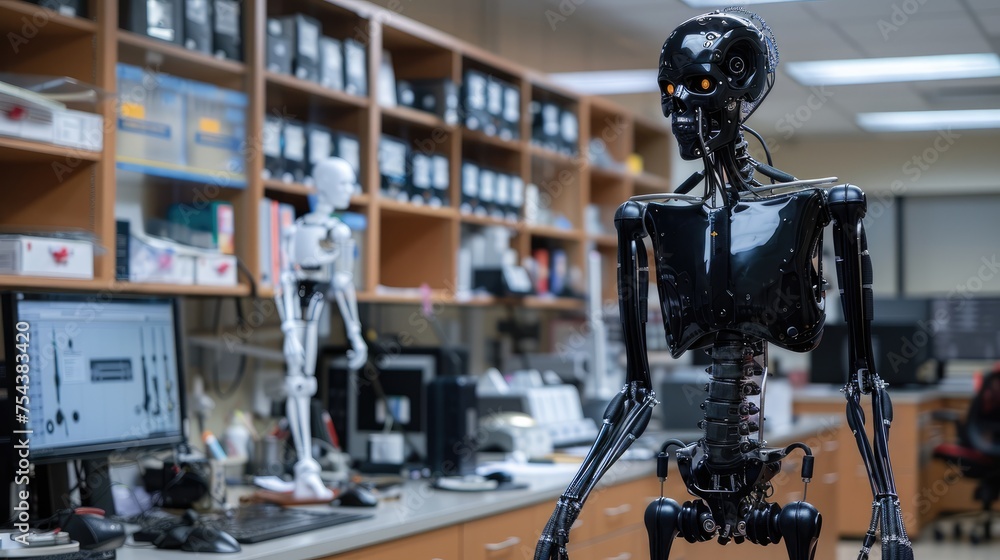 Poster advanced robotics lab with humanoid robots in development