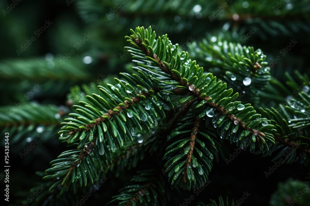 Poster close up of a pine tree with water droplets generative ai