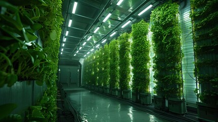 A vertical algae farm producing biofuel as a sustainable energy source - obrazy, fototapety, plakaty