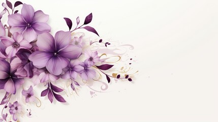 Fototapeta premium A composition of purple flowers. Flowers on a light background. The concept of spring, summer, top view, place for text. An invitation card.