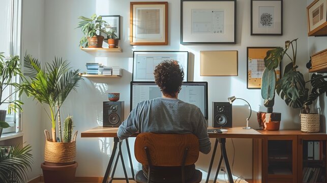 A tech entrepreneur's home office with smart organization and productivity tools