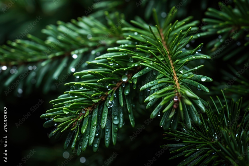 Poster close up of pine tree with water droplets generative ai