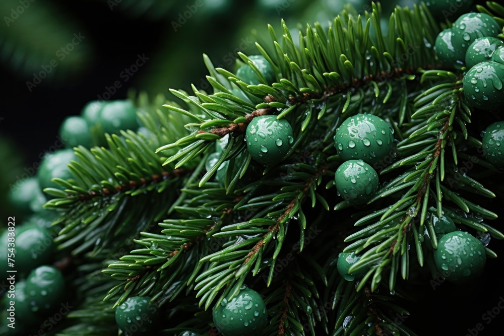 Poster close up of pine tree with water drops generative ai