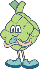 Cartoon ketupat character with a happy face