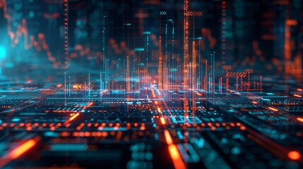 Obraz premium Research cryptocurrency market trends illustrating dynamic graphs and futuristic digital landscapes