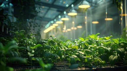 A renewable energy powered smart greenhouse, using AI to optimize plant growth and resource use