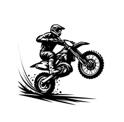 Motocross biker riding a dirt bike. Monochrome isolated vector illustration