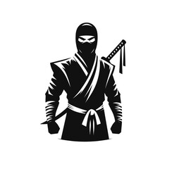 ninja. Japanese warrior of fighter. Monochrome isolated vector illustration