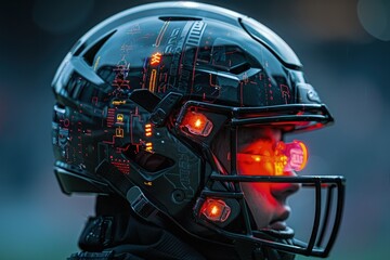 Nanotechnology enhanced helmets for athletes, monitoring impacts and alerting to potential concussions in real time - obrazy, fototapety, plakaty