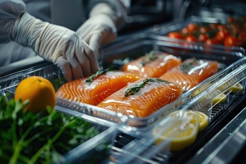 Nanotechnology in smart packaging, indicating when food is spoiled or contaminated to reduce waste and illness - obrazy, fototapety, plakaty