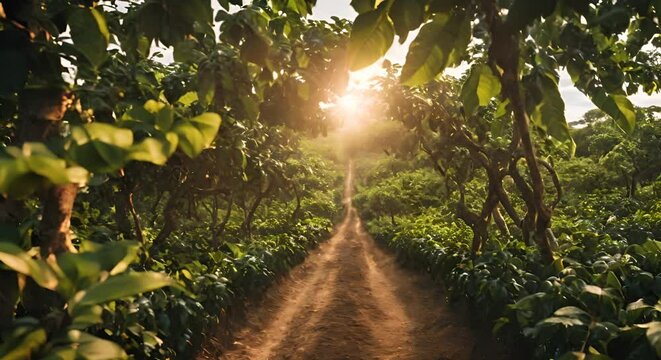 Coffee plantation at sunset.